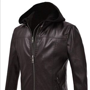 Men's Faux Leather Jacket w/Removable Hood